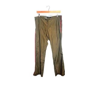 Abercrombie Fitch Olive Nylon Cargo Pants Red Stripe Drawstring Waist Size S